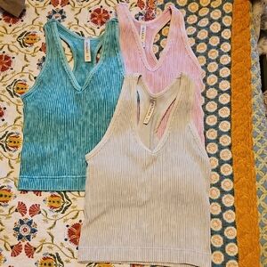 Zenana Women's Ribbed Tank Bra Set - Blue, Pink, Gray Sm/med